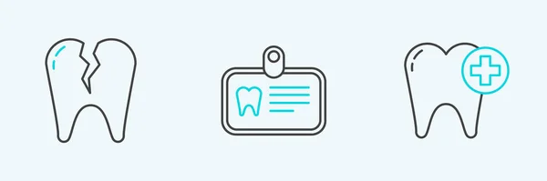 Set Line Tooth Broken Tooth Card Icon Vector — Stock Vector