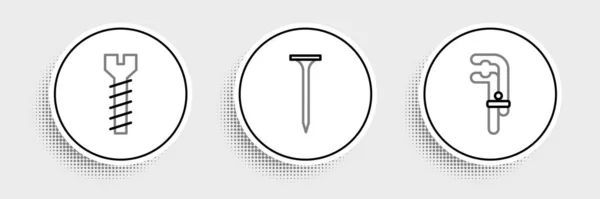 Set Line Clamp Tool Metallic Screw Nail Icon Vector — Stok Vektör