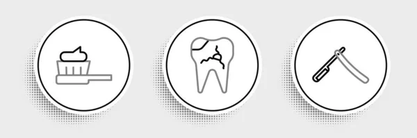 Set Line Rasuradora Recta Cepillo Dientes Con Pasta Dientes Icono — Archivo Imágenes Vectoriales