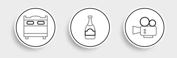 Set Line Cinema Camera Bedroom Champagne Bottle Icon Vector — ストックベクタ