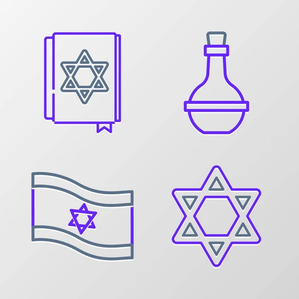 Set Line Αστέρι Του Δαβίδ Σημαία Ισραήλ Εβραϊκή Φιάλη Κρασιού — Διανυσματικό Αρχείο