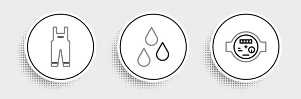 Set Line Water Meter Work Overalls Drop Icon Vector — Stockvektor