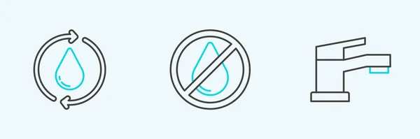 Set Line Water Tap Recycle Clean Aqua Drop Forbidden Icon — Stockvektor