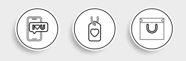 Set Line Shopping Bag Mobile Heart Heart Tag Icon Vector — 스톡 벡터