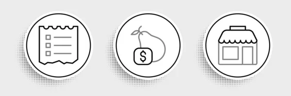 Set Line Market Store Shopping List Price Tag Pear Icon — Stok Vektör