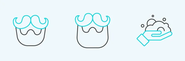 Set Line Shaving Foam Hand Mustache Beard Icon Vector — Stock Vector