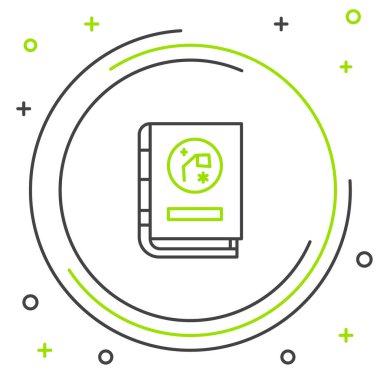 Astronomi ikonu tarafından izole edilmiş çizgi kitabı beyaz arkaplanda. Renkli taslak konsepti. Vektör.