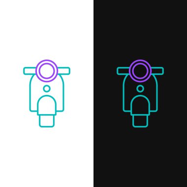 Çizgi Scooter simgesi beyaz ve siyah arkaplanda izole edildi. Renkli taslak konsepti. Vektör.