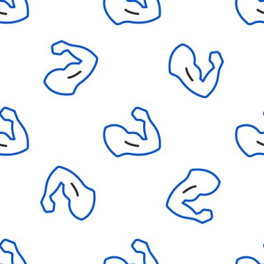 Çizgili vücut geliştirici beyaz arka planda izole edilmiş kas simgesini gösteriyor. Formda kalmak, güçlü sağlık hobisi kavramı. Renkli taslak konsepti. Vektör.