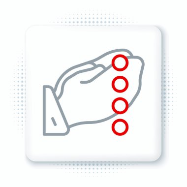 Çizgi Eller dua pozisyonunda ve beyaz arka planda izole edilmiş tespih ikonu var. Dua eden İslami Müslüman dini dindarlık. Renkli taslak konsepti. Vektör.