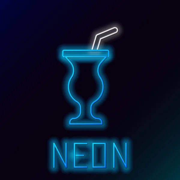 Glödande Neon Line Milkshake Ikon Isolerad Svart Bakgrund Plastmugg Med — Stock vektor