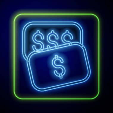 Glowing neon New price tag with dollar icon isolated on blue background. Badge for price. Sale with dollar symbol. Promo tag discount. Vector.