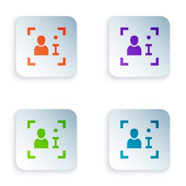 Renkli Televizyon raporu simgesi beyaz arkaplanda izole edildi. Televizyon haberleri. Kare düğmelere renkli simgeleri yerleştir. Vektör.