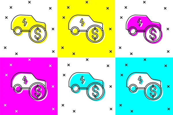 Set Electric Car Price Icon Isolated Color Background Electric Auto — Stock vektor