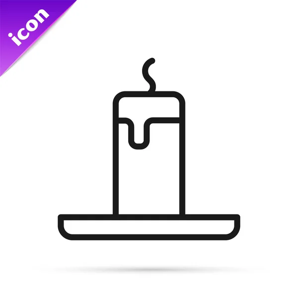 Black Line Burning Candle Icon Isolated White Background Cylindrical Candle — Stock Vector