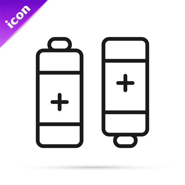 Zwarte Lijn Batterij Pictogram Geïsoleerd Witte Achtergrond Bliksemschicht Symbool Vector — Stockvector