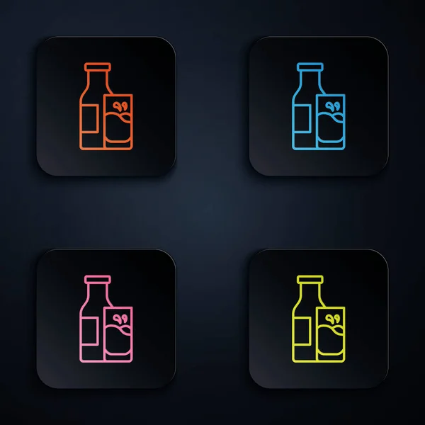 Color Neon Line Closed Glass Bottle Milk Glass Icon Isolated — Archivo Imágenes Vectoriales