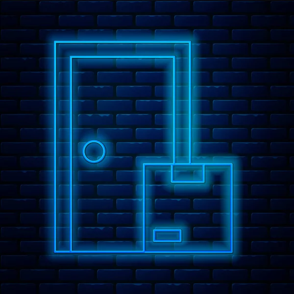Glowing Neon Line Home Delivery Services Icon Isolated Brick Wall — Vector de stock