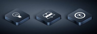 Set Isometric Light bulb, Digital speed meter and Layers icon. Vector.