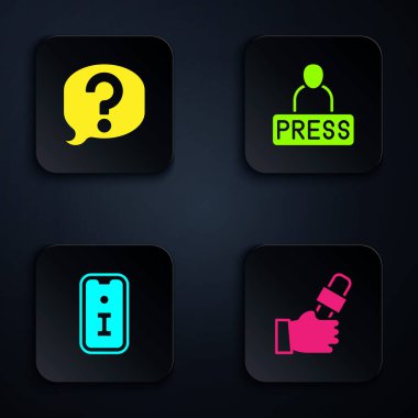 Gazeteci Haber Bilgileri Bilgilendirme Bilgilerini Ayarlayın. Siyah kare düğme. Vektör.