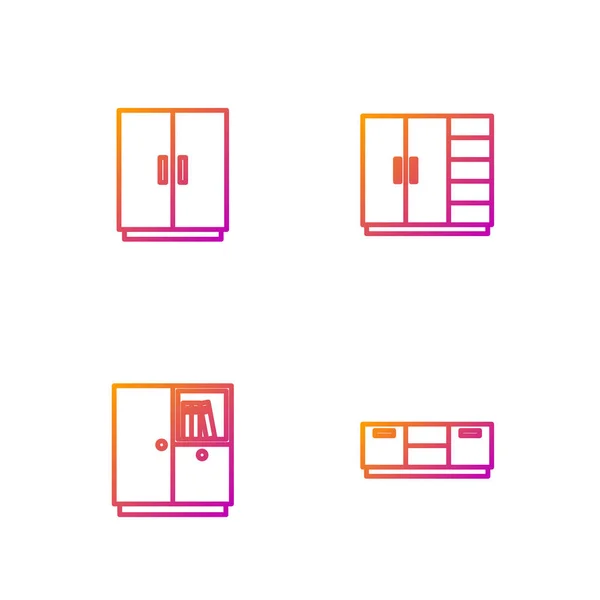 Set Line Furniture Nightstand Wardrobe Gradient Color Icons Vector — Stockvektor