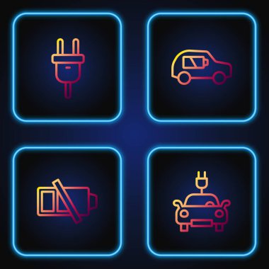 Elektrikli arabayı ayarlayın, şarjı azaldı ve... Renk simgeleri. Vektör.