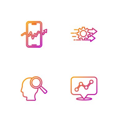 Çizgi grafiği grafiksel arama insanları mobil hisse senedi ticareti ve zaman yönetimi. Renk simgeleri. Vektör.