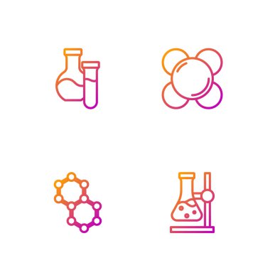 Test tüpünü Molekül standına yerleştir. Renk simgeleri. Vektör.