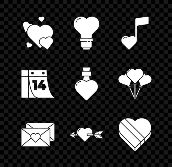 Set Heart Shape Light Bulb Music Note Tone Hearts Envelope — Archivo Imágenes Vectoriales