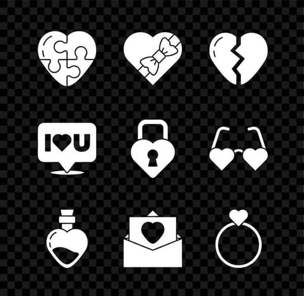 Поставьте Сердце Кэнди Коробочку Форме Сердца Любовным Зельем Обручальными Кольцами — стоковый вектор