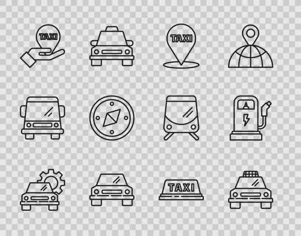 Set Line Car Service Taxi Car Map Pointer Taxi Hand — Image vectorielle