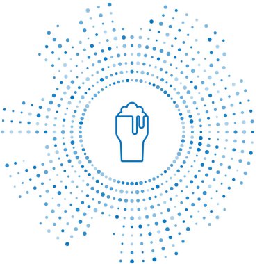 Beyaz arka planda izole edilmiş mavi çizgi bira ikonu. Soyut çember rastgele noktalar. Vektör.