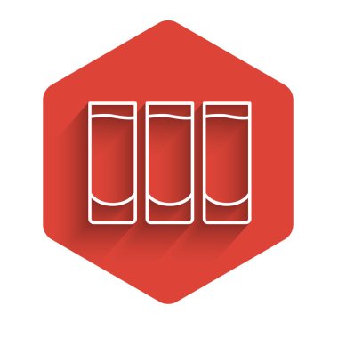 Beyaz çizgi, uzun gölgeli cam ikonu. Kırmızı altıgen düğmesi. Vektör.