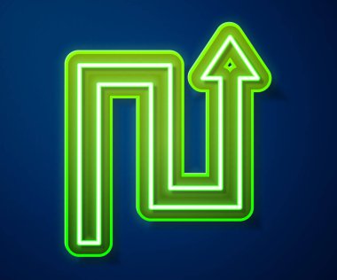 Parlayan neon çizgi ok simgesi mavi arkaplanda izole edildi. Yön Arrowhead sembolü. Navigasyon işaretçisi işareti. Vektör.