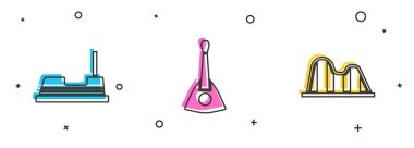 Çarpışan arabayı, Balalaika 'yı ve Roller Coaster ikonunu ayarla. Vektör.