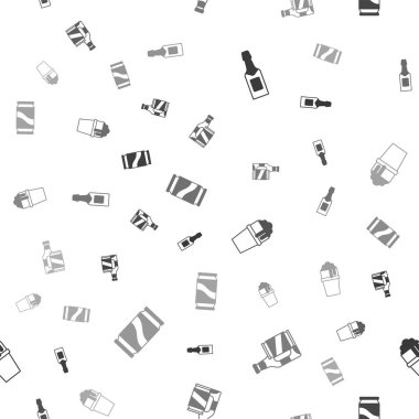 Şampanya şişesi, bira ve bira kutusu, bir bardak ve kusursuz desen. Vektör.