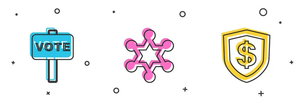 Set Vote Hexagram Sheriff Shield Dollar Icon Vector — Image vectorielle