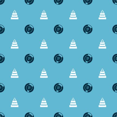 Pie grafik bilgisini ve piramit bilgi grafiklerini pürüzsüz desen üzerinde ayarla. Vektör.