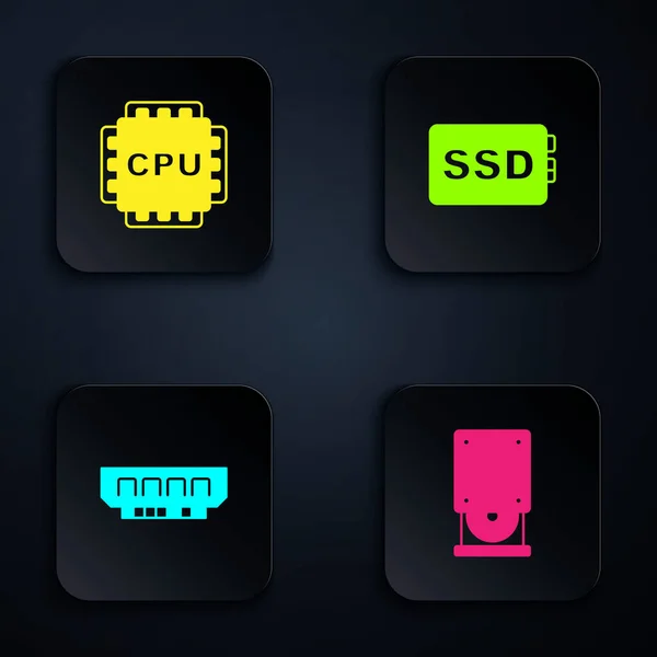 集光盘驱动器 处理器与Cpu Ram 随机存取存储器和Ssd卡为一体 黑色方块按钮 — 图库矢量图片