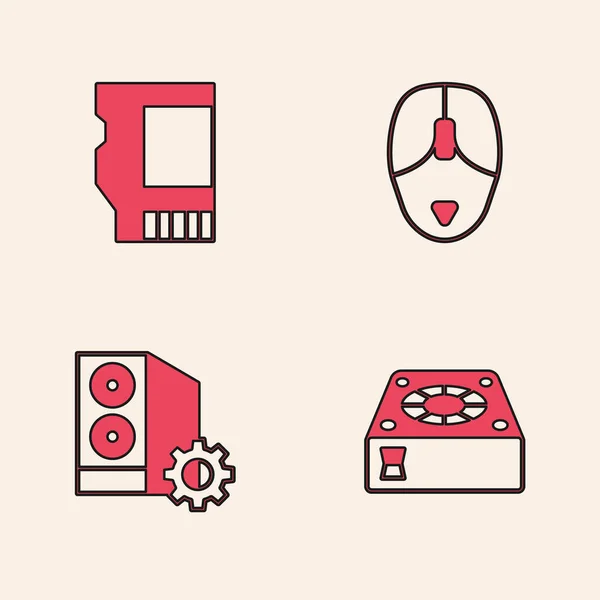 Set Computer Cooler Card Mouse Case Computer Icon Vector — Stockvektor