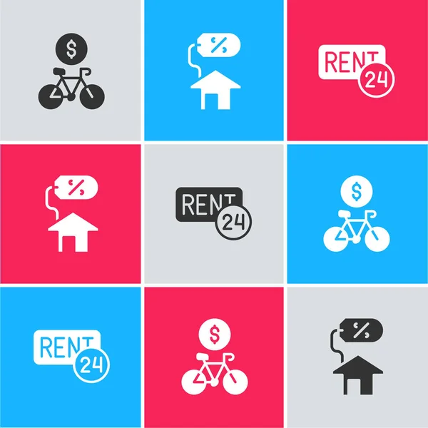 Set Bicycle Rental Mobile App House Percant Rent Icon Vector — Stock Vector