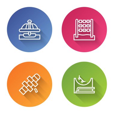 Cazibe Atlıkarınca, Tic Tac toe oyunu, Hopscotch ve Paten Parkı. Renkli daire düğmesi. Vektör.