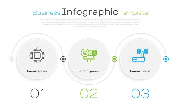 Set Line Processor Cpu Web Camera Router Signal Business Infographic — Stock Vector