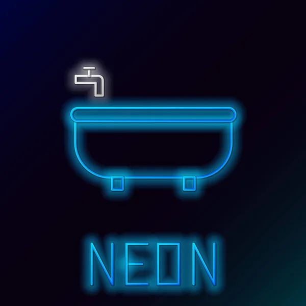Leuchtende Neon Linie Badewannen Symbol Isoliert Auf Schwarzem Hintergrund Buntes — Stockvektor