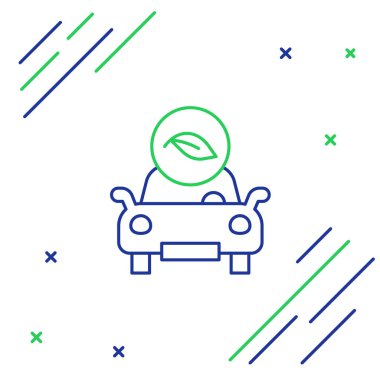 Beyaz arka planda yaprak simgesi olan Line Eco konsept sürücüsü. Yeşil enerji araba sembolü. Renkli taslak konsepti. Vektör.