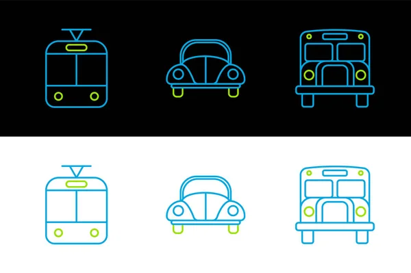 Set Line School Bus Tram Railway Car Icon Vector — Image vectorielle