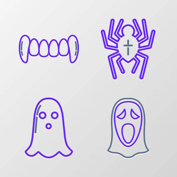 Set Line Funny Scary Ghost Mask Halloween Ghost Spider Vampire — Stockvektor