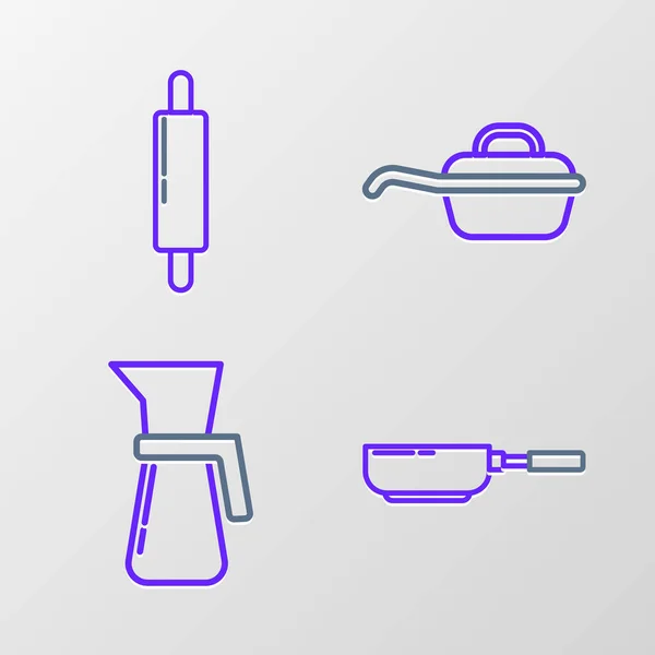 Set Line Frying Pan Measuring Cup Rolling Pin Icon Vector — 图库矢量图片