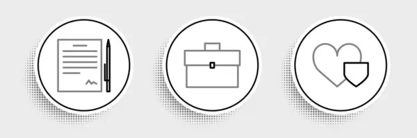 Set Line Heart Shield Contract Pen Briefcase Icon Vector — Stockvektor