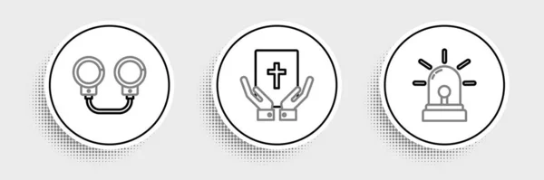 Set Line Flasher Siren Handcuffs Oath Holy Bible Icon Vector — ストックベクタ